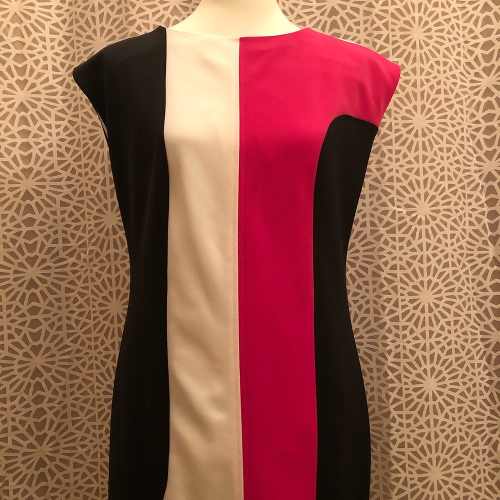 Anne Klein Color Block Pink White & Black Dress